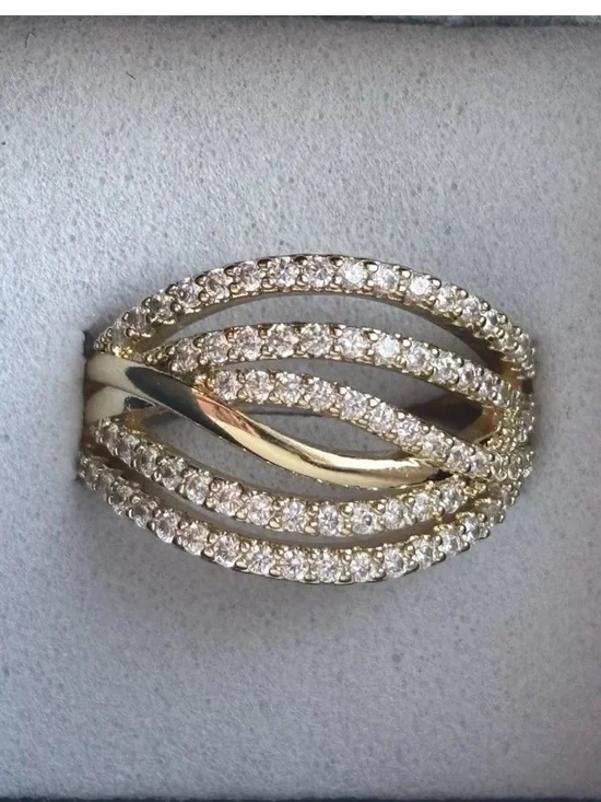 Gold Plated Multi Band Pave CZ Ring Size 6 Layered Wrap Statement Ring - Picture 11 of 11